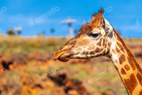 Preview: A giraffe is standing in front of a rocky hill