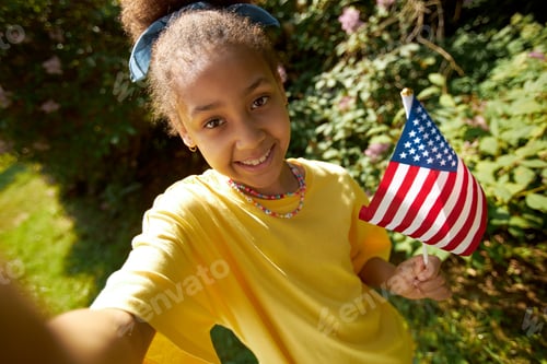 Preview: African American girl with american flag