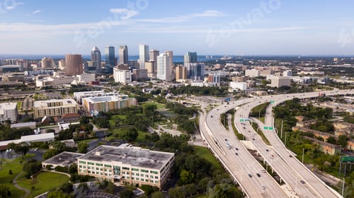 Preview: Aerial View Over Interstate Highway Leading to Downtown Tampa Fl