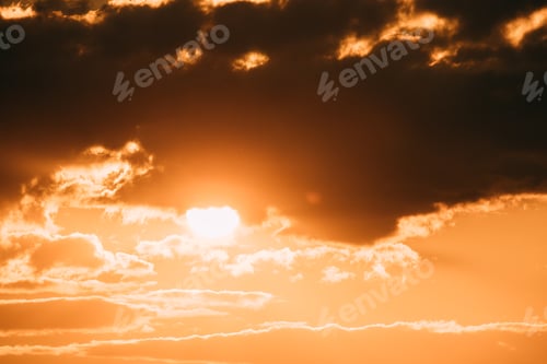 Preview: Bright Orange And Yellow Warm Colors Sun In Sunset Sunrise Sky C
