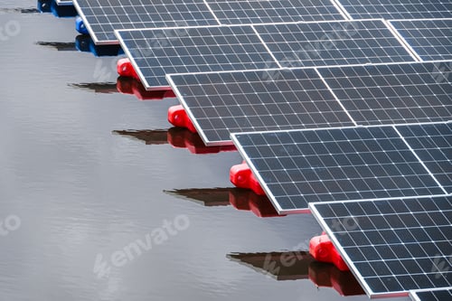 Preview: Floating Solar Panel, Photovoltaic panel PV System in lake pond. Saving Energy with Clean Power