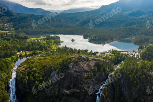 Preview: Beautiful Nature Norway. Latefossen Waterfall Odda Norway.