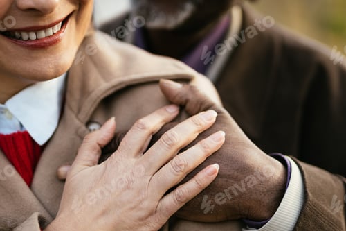 Preview: Storytelling image of a multiethnic senior couple in love
