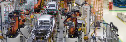 Preview: welding of car body. Automotive production line. long format. Wide frame