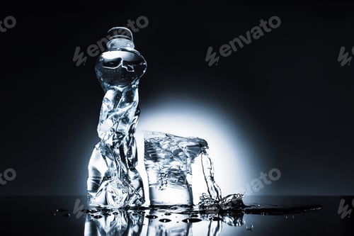 Preview: crumpled plastic water bottle and cup on dark