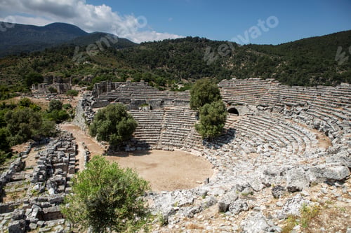 Preview: Turkey touristic area Dalyan Ortaca, Kaunos rock tombs in Dalyan, ancient city of Kaunos, Turkey.