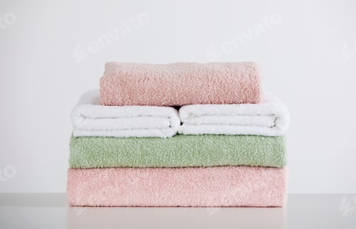 Preview: Soft color folded towels on white table