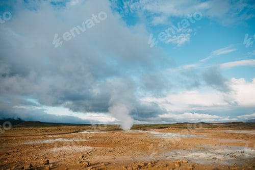 Preview: beautiful icelandic landscape with hot springs and steam