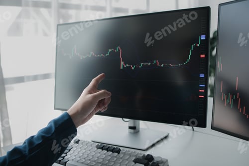 Preview: Stock investor, business man is trading stocks for profit, stock market oscillating graph screen, in