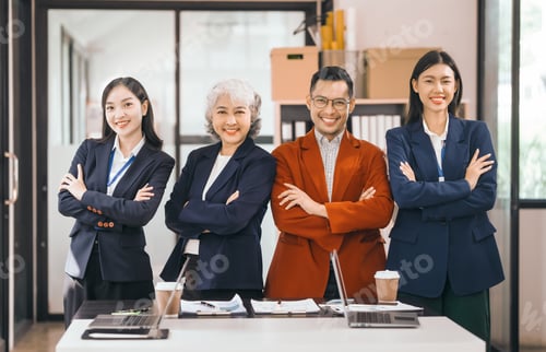 Preview: Asian people in office, group meeting in boardroom, working together, annual discuss opinions