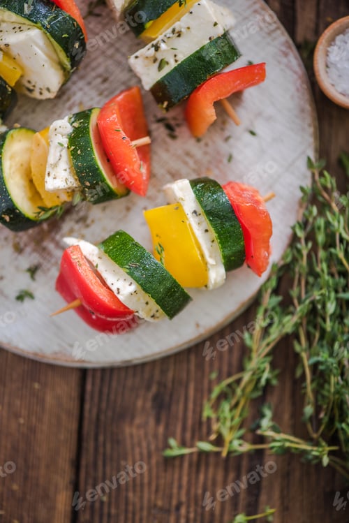 Preview: healthy bbq, vegetable and haloumi cheese skewers
