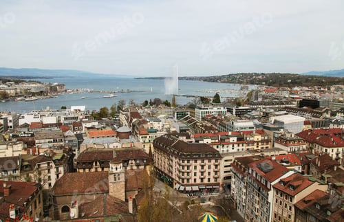 Preview: Panoramic aerial view of Geneva in a beautiful summer day