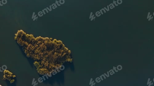 Preview: Aerial view The island with vegetation in the middle of a large river.