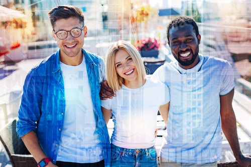 Preview: Team Spirit. Good-Looking Exuberant Young Aspiring Colleagues Smiling And Standing Together And