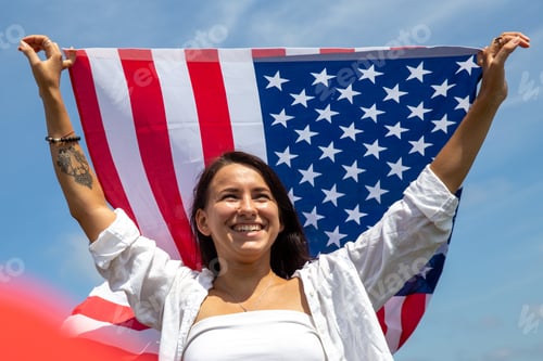 Preview: Happy Woman with American flag