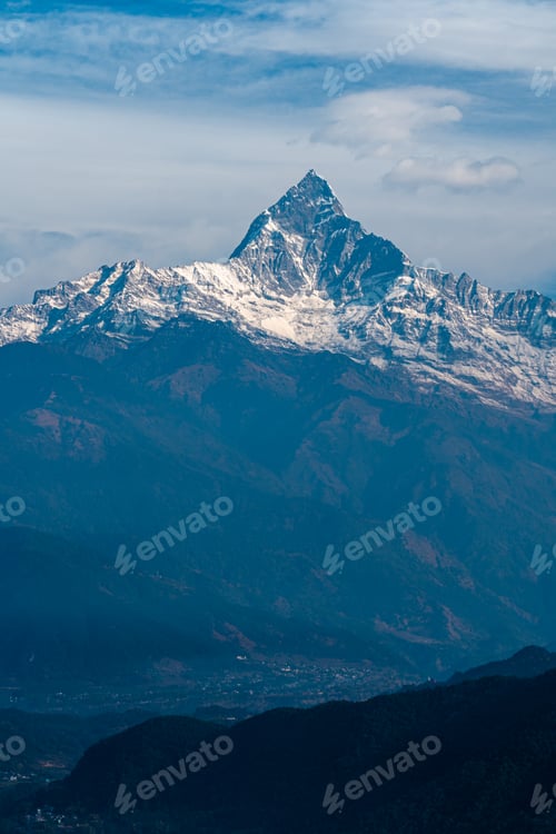 Preview: Morning view of Mount Machhapuchhre range from Sarangkot hill.