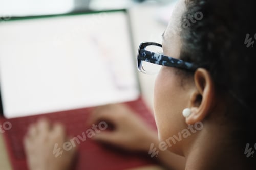 Preview: Business Woman Worker And Pc Monitor Computer Screen With Charts