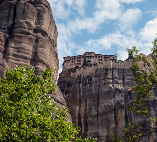 Preview: Meteora Greece. Varlaam Holy Monastery building on top of rock