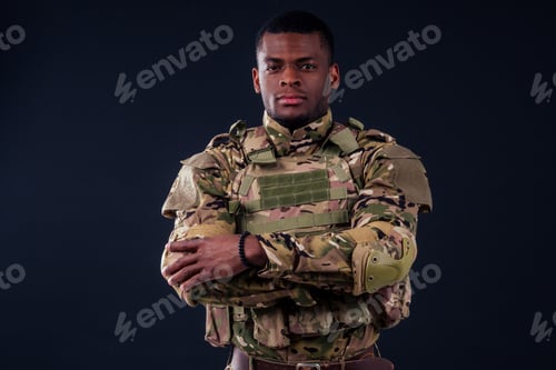 Preview: american man in camouflage suit sorrow