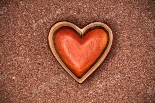 Preview: One wooden heart on rustic wood background. Valentines days concept. Love symbol. Greeting card.