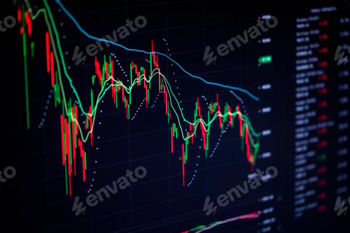Preview: Stock charts on the monitor close up. Finance and stock exchange concept
