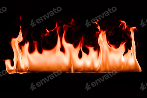 Preview: close up view of burning fire on black backdrop