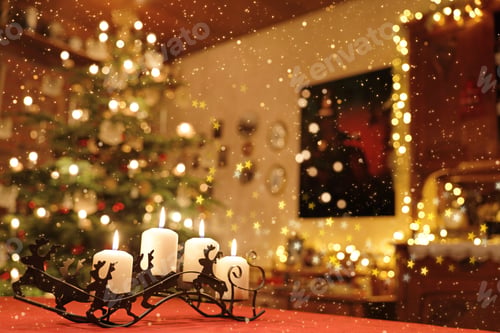 Preview: Beautiful shot of some candles with a Christmas background