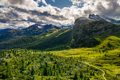 Preview: Passo Falazarego near Sass de Stria in Dolomites, aerial view