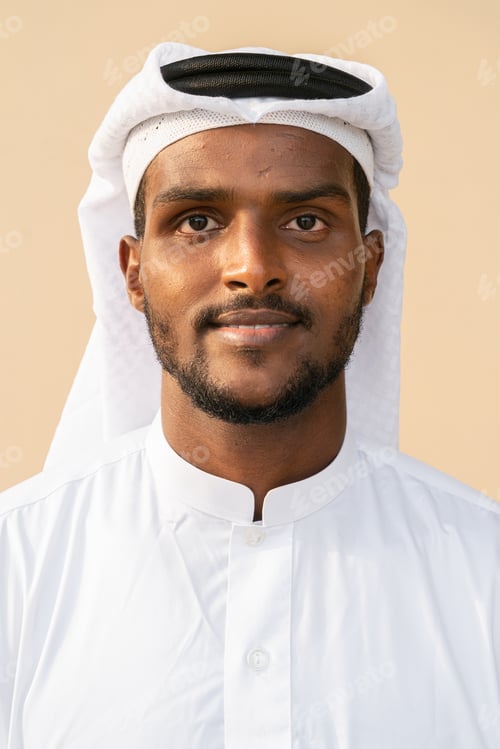 Preview: Face of African Muslim man wearing religious clothing an scarf
