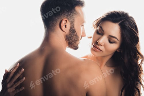 Preview: naked loving couple embracing isolated on white