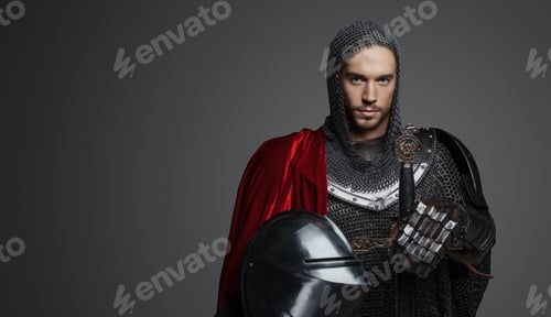 Preview: Portrait of a handsome king in heavy armor