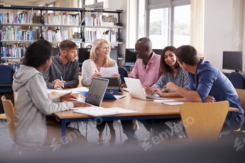 Preview: Group Of Mature College Students Collaborating On Project
