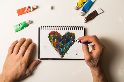 Preview: Acrylic hearts on notebook