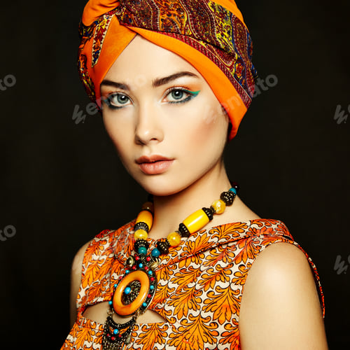 Preview: Portrait young beautiful woman with necklace