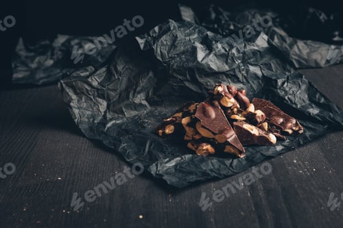 Preview: appetizing chocolate with nuts on gray wrapper
