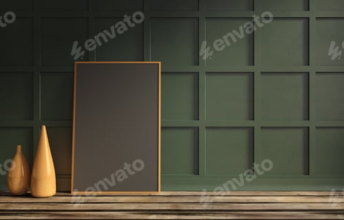 Preview: Elegant Blank Frame with Vases on Wooden Floor