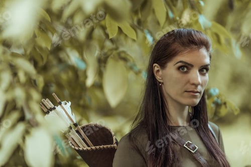 Preview: Portrait of a Woman with arrows in a quiver, close-up