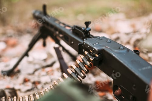 Preview: German military ammunition - machine gun of World War II on grou