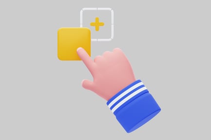 Vista previa: Mano apuntando a un cuadrado amarillo.