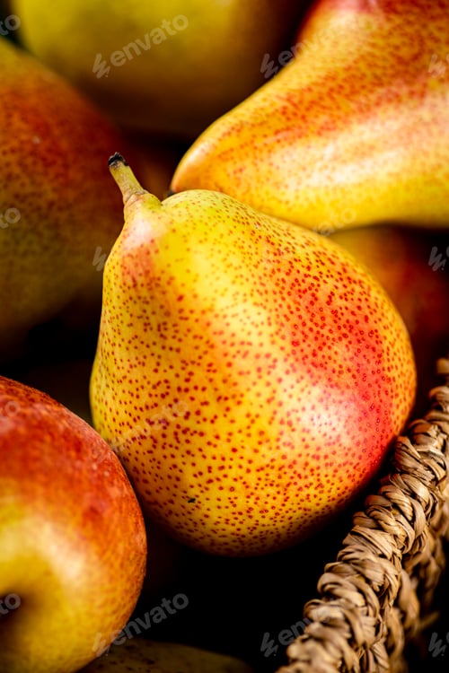 Preview: Juicy ripe pears. Macro background.