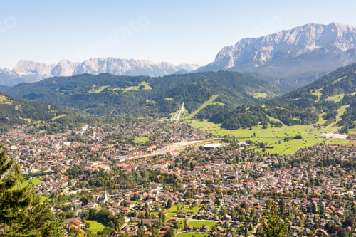 Preview: Aerial view over Garmisch in the alps of Bavaria