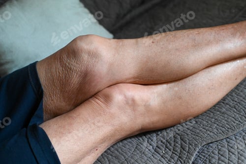 Preview: senior woman leg with medical condition, ostheo arthritis inflammation swollen joints and limbs