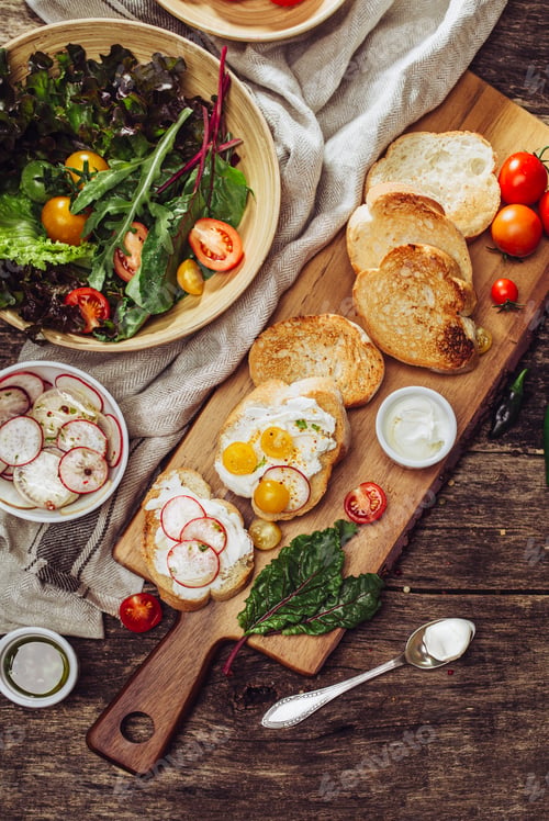 Preview: Toasted baguette slices with soft cheese