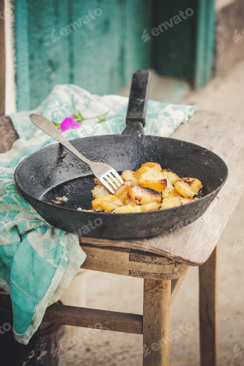 Preview: Fried Potatoes In A Frying Pan Outdoor