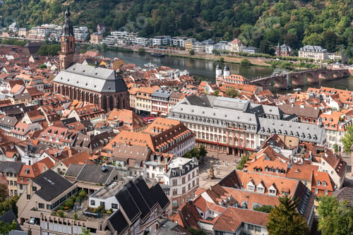 Preview: Aerial view of Heidelberg Old town seen from Heidelberg castle viewpoint, Germany