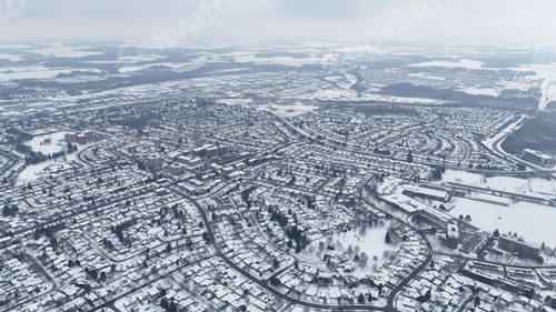 Preview: Aerial view of Kitchener, Ontario, covered in snow during winter