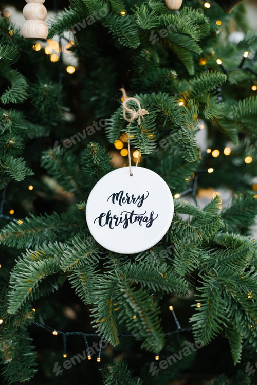 Preview: Stylish Christmas tree toy with the inscription "Merry Christmas" on the Christmas tree