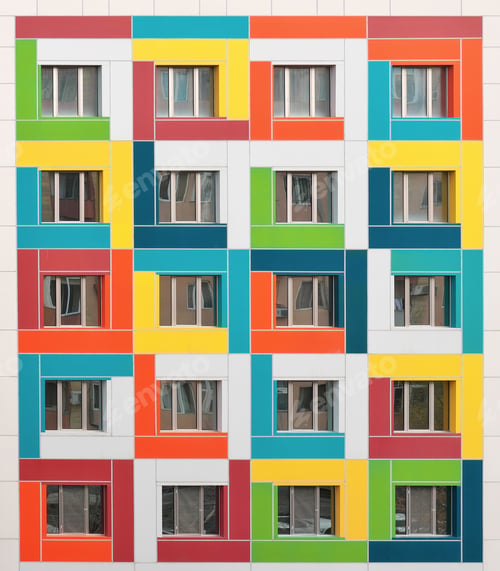 Preview: Colorful windows on building.