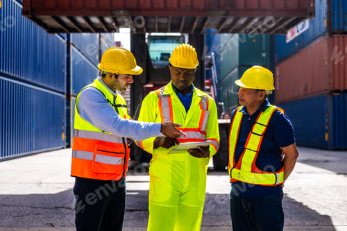 Preview: Warehouse engineer worker checking and working at industrial container station