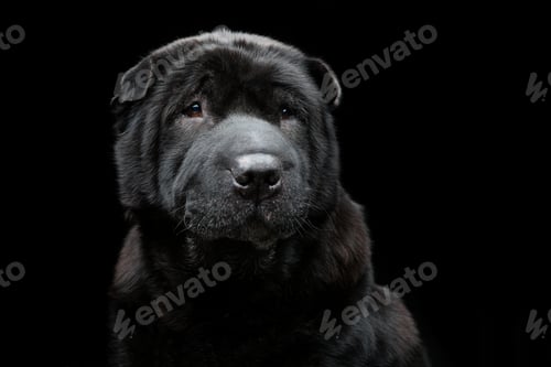 Preview: Beautiful shar pei dog over black background